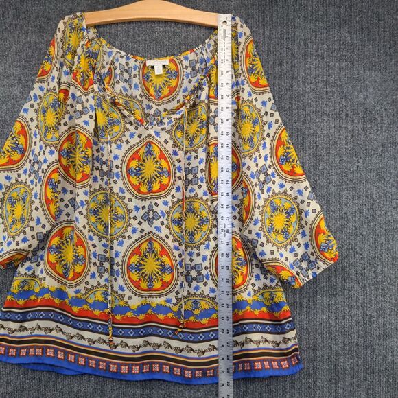Charter Club Women's Tunic Top Blouse Multi Plus Size 1X Geometric Tie Neck - Picture 11 of 13